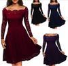 Elegant Women's Vintage Lace Boat Neck Formal Wedding Cocktail Evening Party Swing Dress