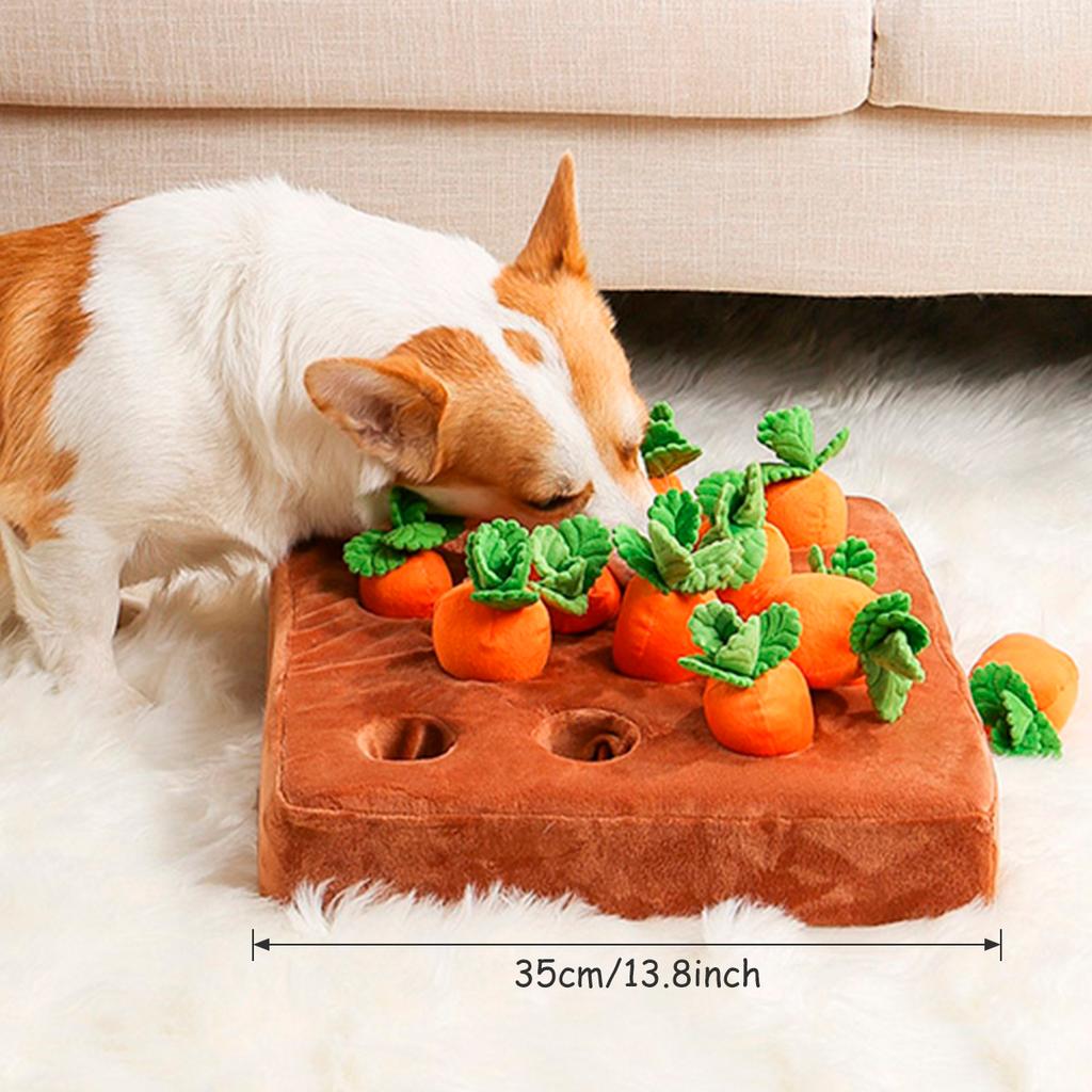 Hundespielzeug Schnüffelteppich für Haustier Karotte Plüschtier Matte Innovatives Plüsch Gemüsefeld Zieh Radieschen Plüsch Karotte Hunde Interaktives Spielzeug