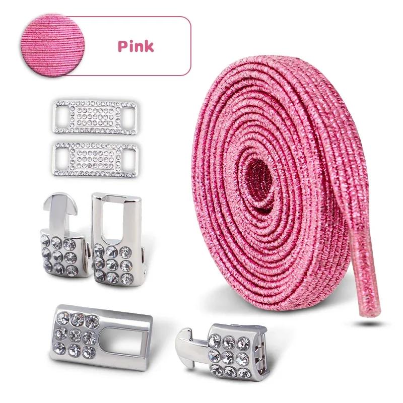 Women's Bling Diamond Cross Locks Elastic No-Tie Shoe Laces Charms Luxury Smart Buckle for Metal Shoelaces Sneakers