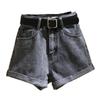 Women's Smoke Gray High-Waist Denim Shorts - Summer 2021 Korean Style, Slimming A-Line With Rolled Hem