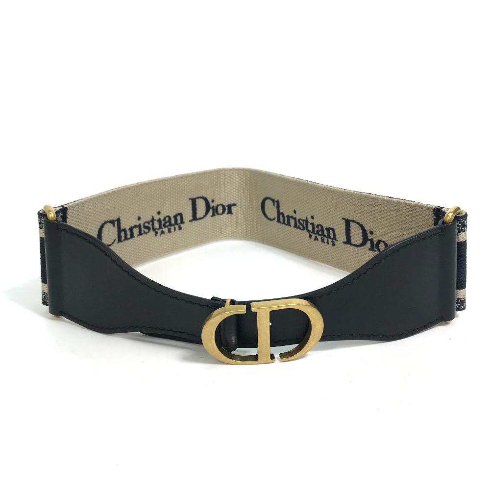 Dior B0003CBTE_M928 CDHardware Embroidered Canvas Logo Belt Navy X Beige