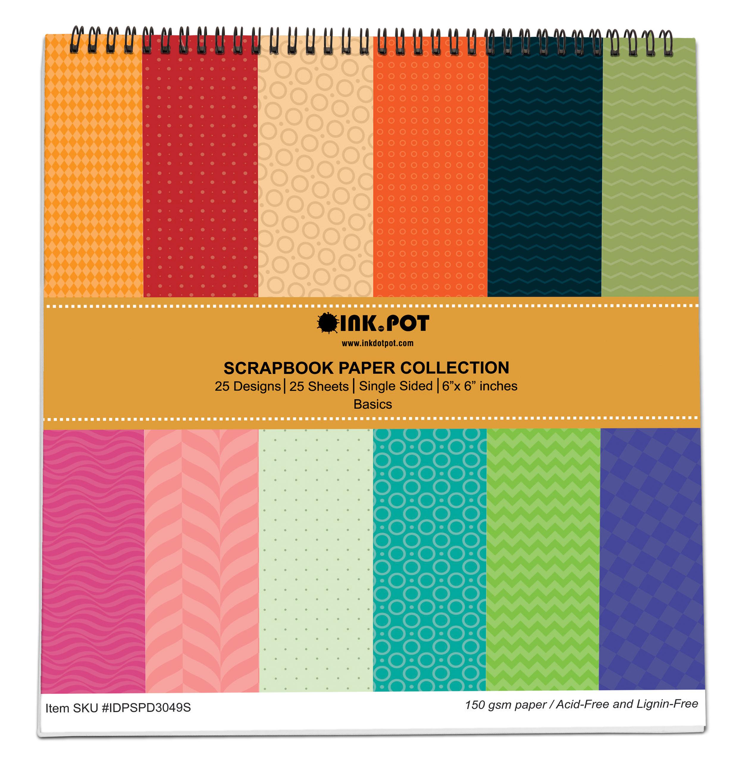

Inkdotpot 25 аркушів Basics Scrapbook Paper Pad 12x12 - Односторонній папір для записів - кольоровий картонний папір для скрапбукінгу 6 X6 inches різнокольоровий