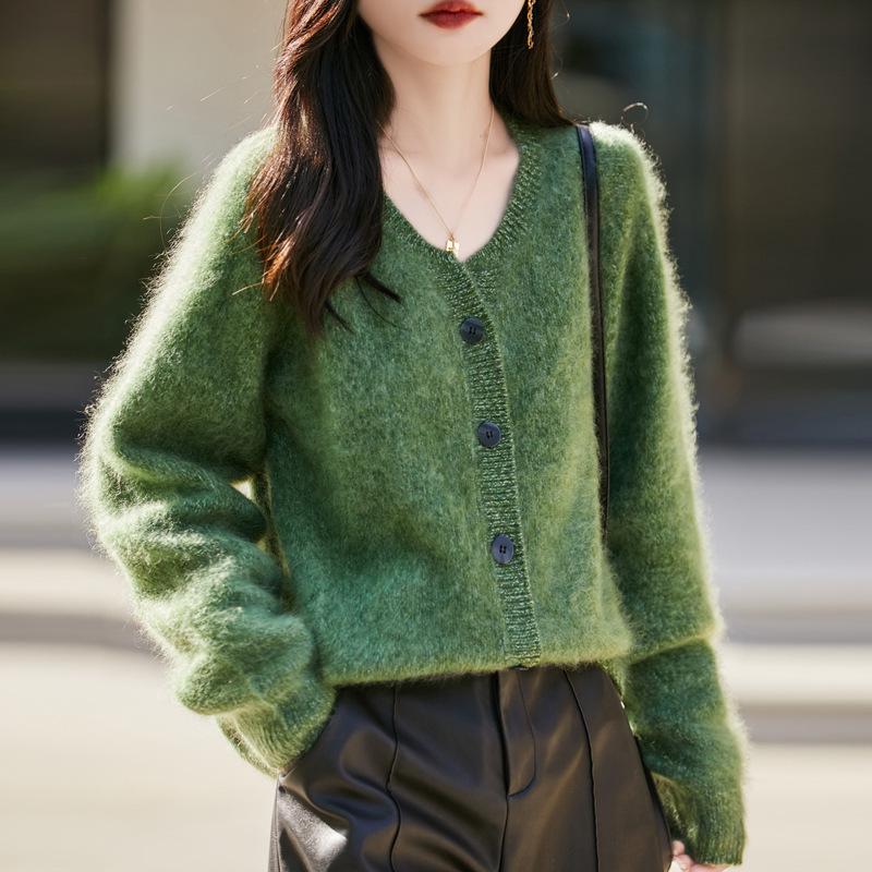 2025 French Heathered Wool Knit Cardigan - Women's Stylish Outerwear Sweater