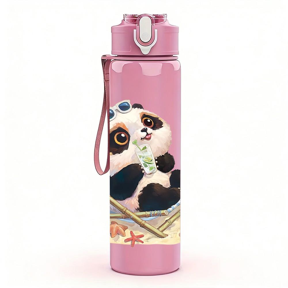 1PC Lying Relaxed Panda Pattern 750ml Color Plastic Sports Water Bottle Leakproof Flip Straw Lid Suitable for Sports Office Home Use