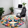 1pc Floral Cat Office Round Rug, Non-slip, Soft and Durable Office Rug for Interior Decoration, Perfect for Office,Decoration Yy260204077