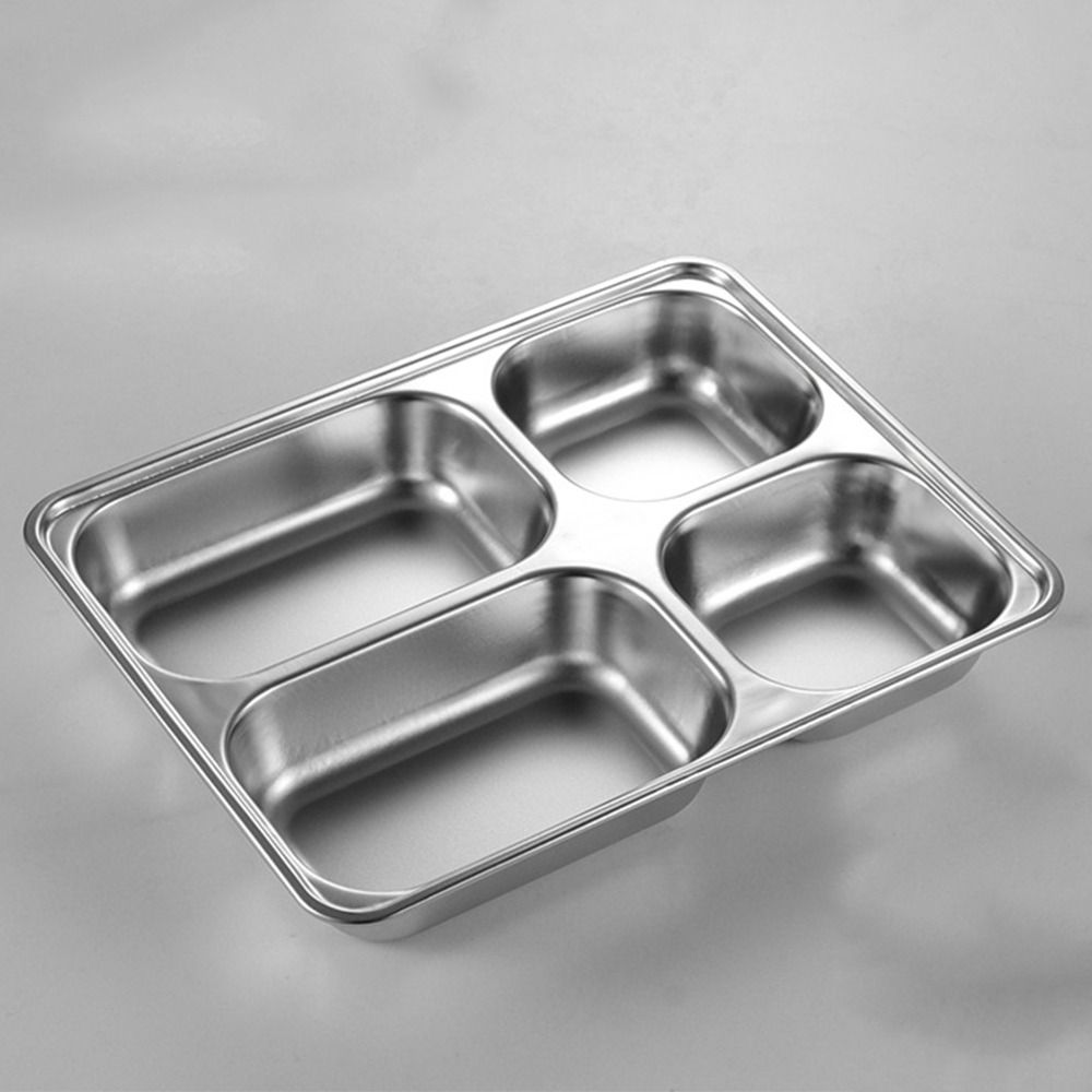 Stainless Steel Divided Lunch Box with Lid Lunch Container Fast Food Plate  Kitchen Tableware