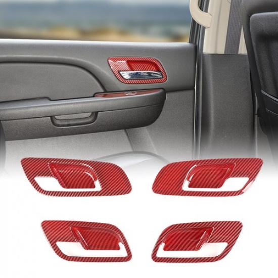 

Inner Door Handle Bowl Cover Trim For Avalanche Tahoe 2007-2013 Red Carbon Fiber