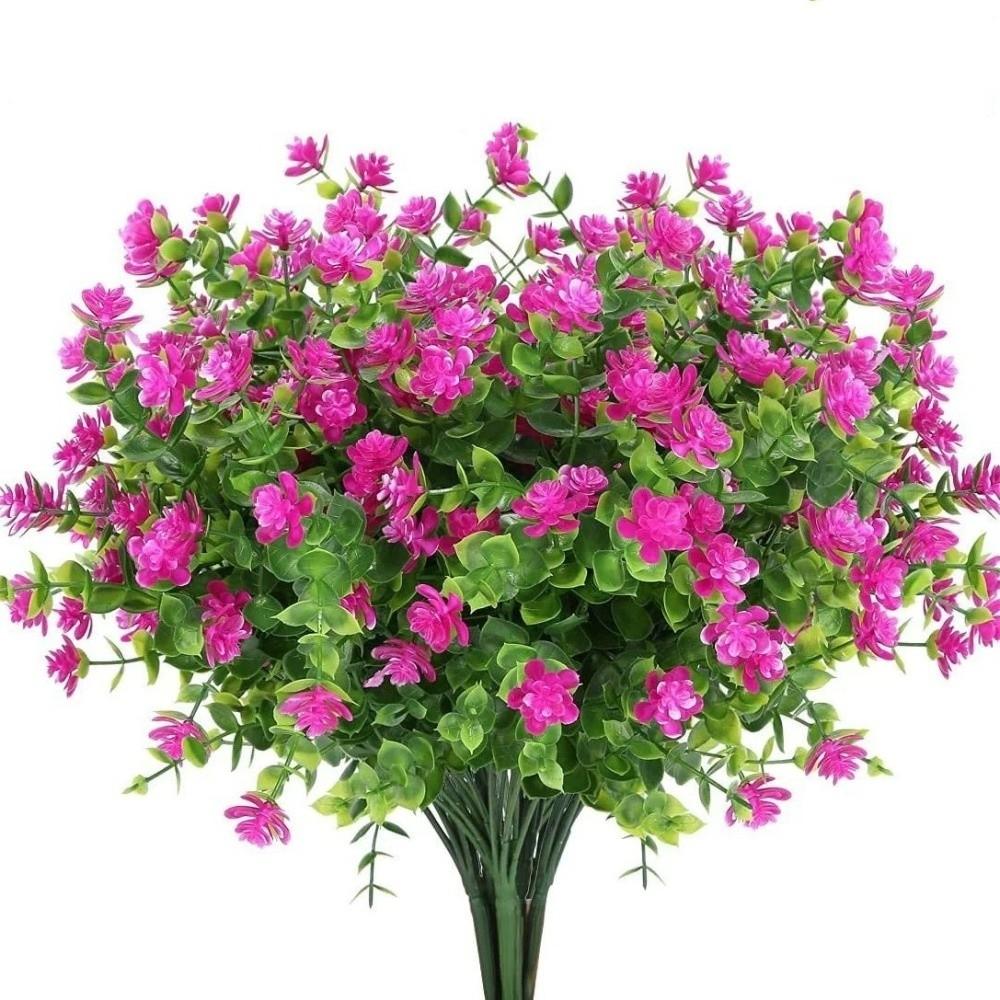 12pcs Artificial Eucalyptus Camellia Flower UV Resistant Party Supplies Fake Flowers Plastic Floral Bouquets DIY Accessories