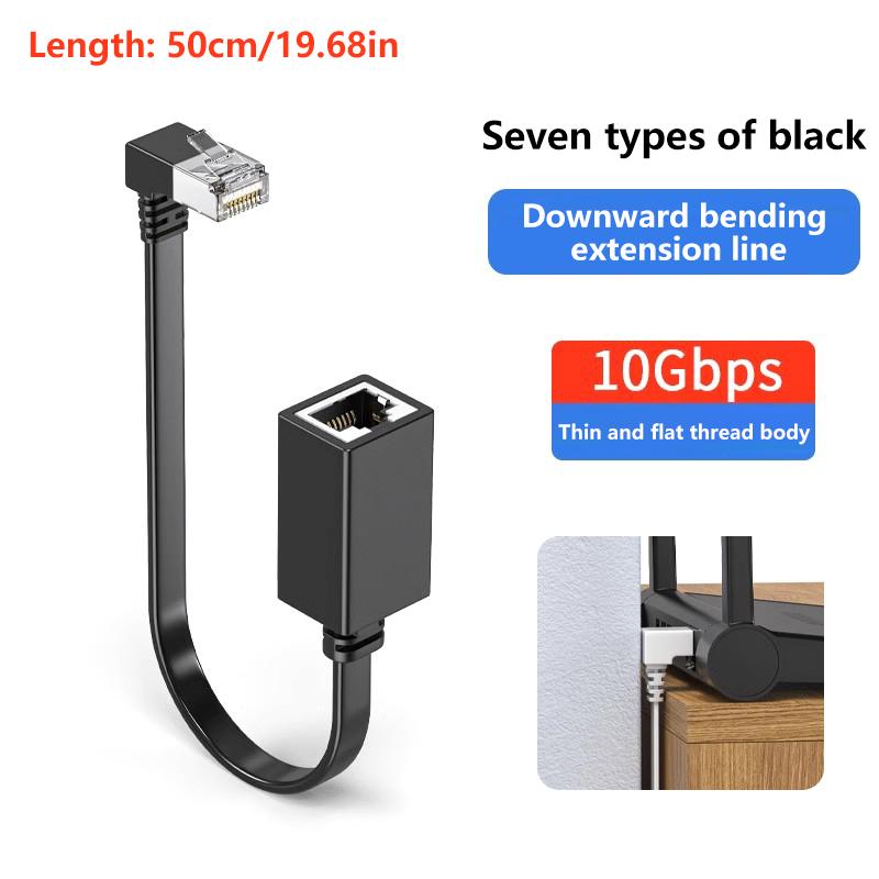 90 Graders Cat7 Nettverksforlengelseskabel Flat Ultra 10G Høyre /Venstre Vinkel Albue Nettverkskabel Rj45 Hann til Hunn Adapterledning