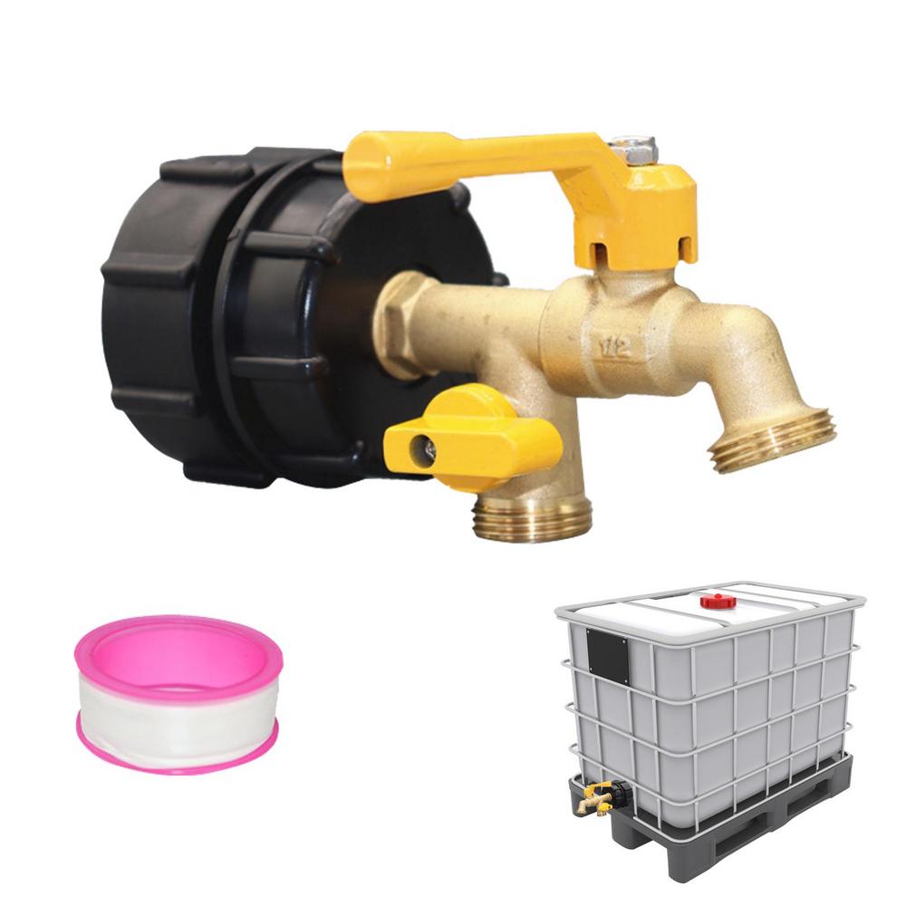 

Water Tote Adapter Portable Brass Garden Hose Faucet Water Tank Hose Connector IBC Water Tank Fittings With 2 Faucets For