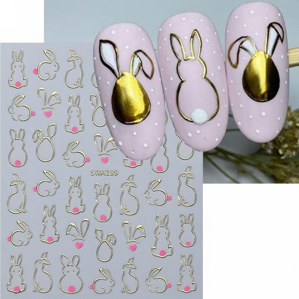 Rabbit Ears Nail Art Decals Waterproof Nail Decals New Easter Rabbit 3D Nail Stickers  Manicure DIY