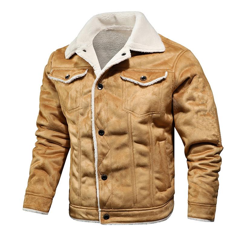 Spring Casual Black Single-Breasted Fleece Jacket with Lapel Fur and Side Seam Pockets