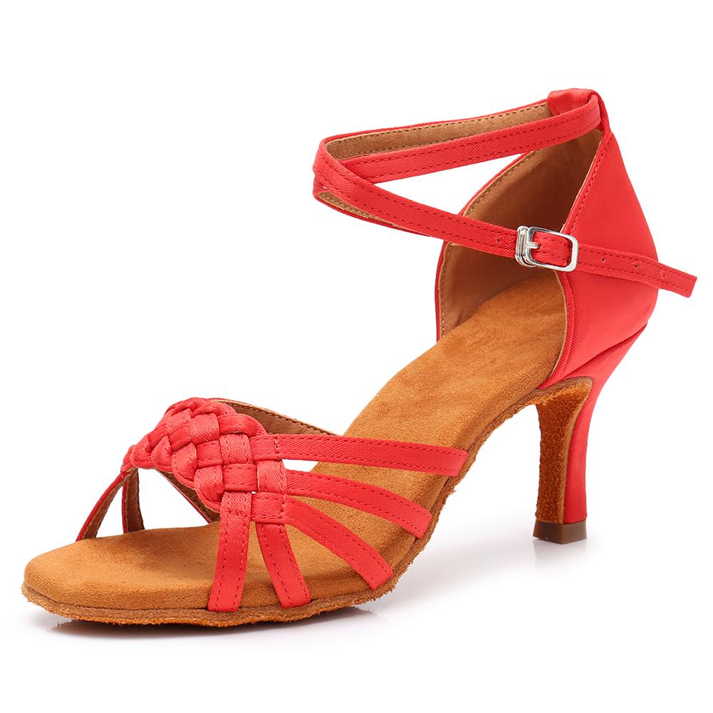 Damen-Tanzschuhe aus Satin für den lateinamerikanischen Tango, weiche Tanzschuhe mit hohem Absatz, 7 cm
