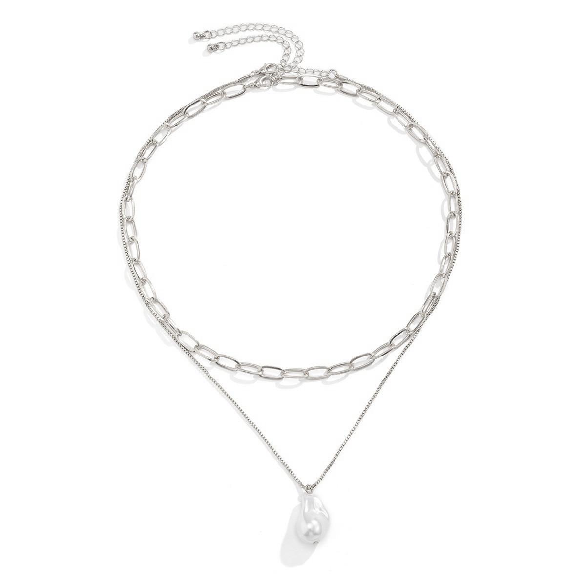 

Hot-selling jewelry, baroque special-shaped large pearl pendant necklace woman, punk retro temperament collarbone woman срібний