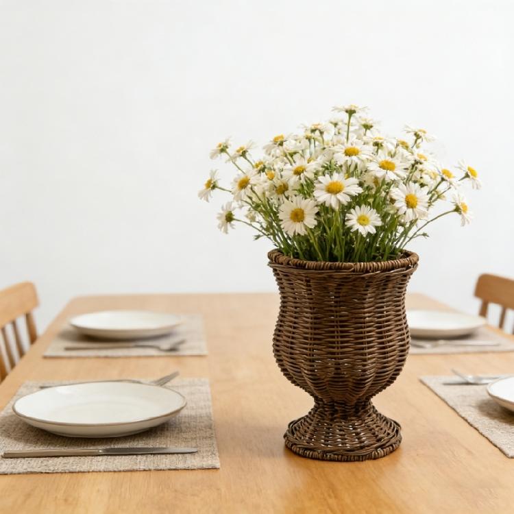 Eleganti Casali Rattan Sintetico Intrecciato Vasi Decorativi per Fiori Secchi E Artificiali Portafiori Decorazioni per Composizioni Floreali