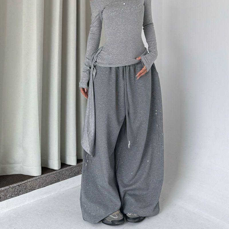 Damen Frühlings High Waist Koreanischer Stil Kordelzug Weite Hosen