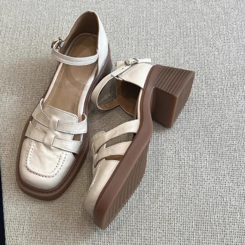 2025 Damenschuhe Geschlossene Zehen Damen Sandalen Mode Schnallenriemen Büro und Karriere Sommer Bedeckte Ferse Sandaletten mit Absatz