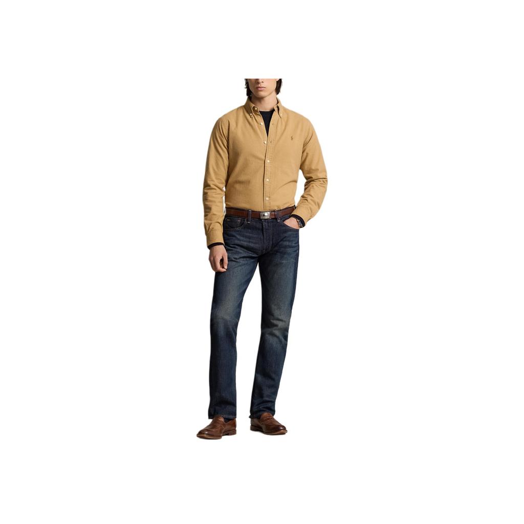 Polo Ralph Lauren Solid Color Polo Collar Single-Breasted Long Sleeve Shirt With Embroidered Pony Men Shirts Camel MNPOWOV16823884-260