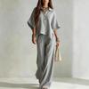 Women's Two Piece Set Short Sleeve Shirt Wide Leg Pants Loose Casual Summer Outfit