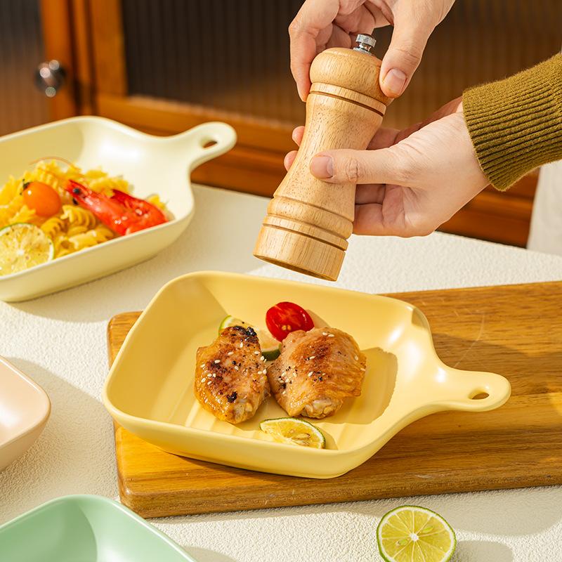 Cream Wind Ceramic Western Food Plate Restaurant Household Baking Plate With Handle Vegetable Plate Baking Plate Baked Rice Plate Salad Plate
