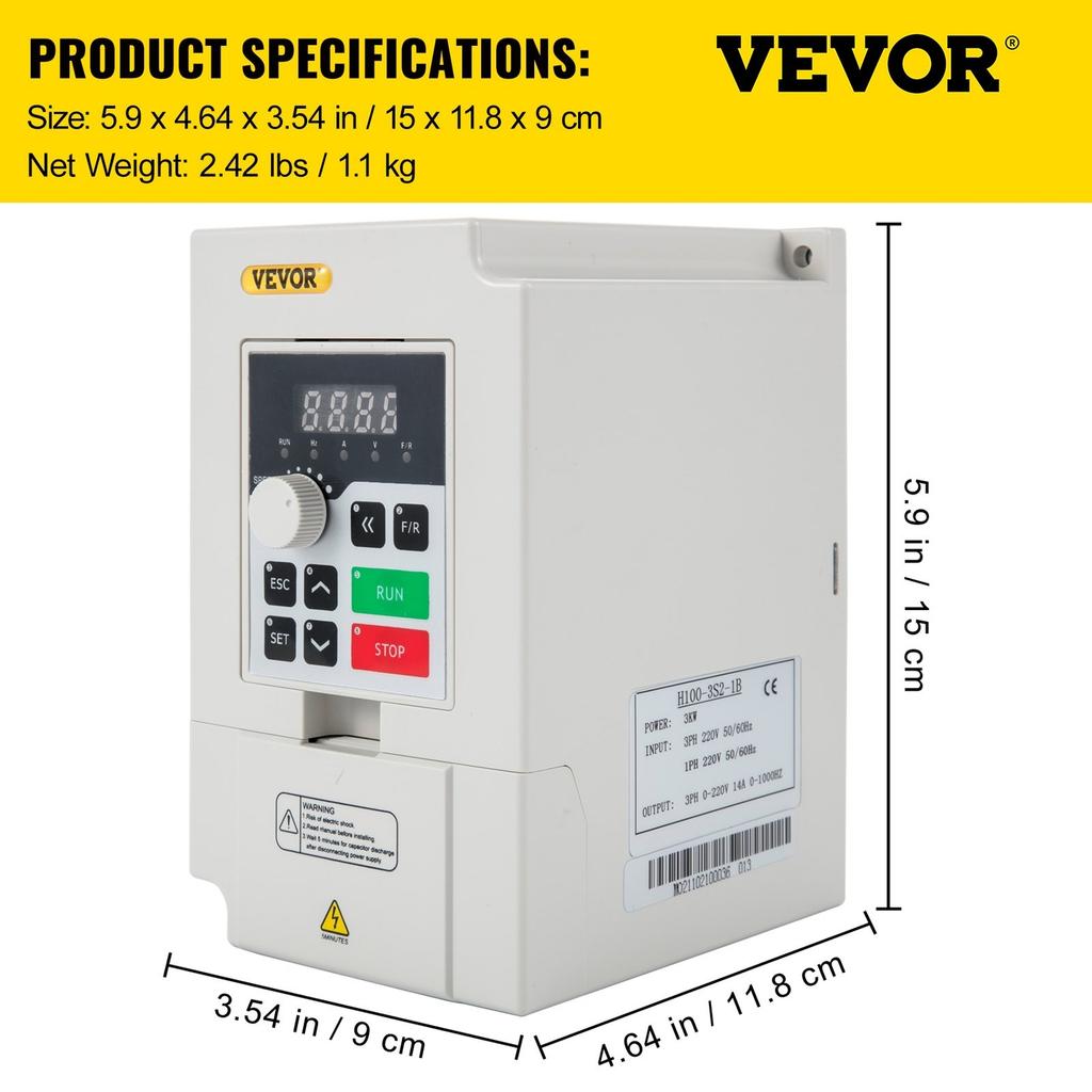 Variable Frequency Drive, AC 220V Input 3KW Variable Frequency CNC Drive Inverter Converter, VFD 4HP 1 or 3 Phase Input, 3 Phase Output, CNC Motor