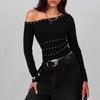 2026 Trendy One-Shoulder Ribbon Stud Slim Fit Top