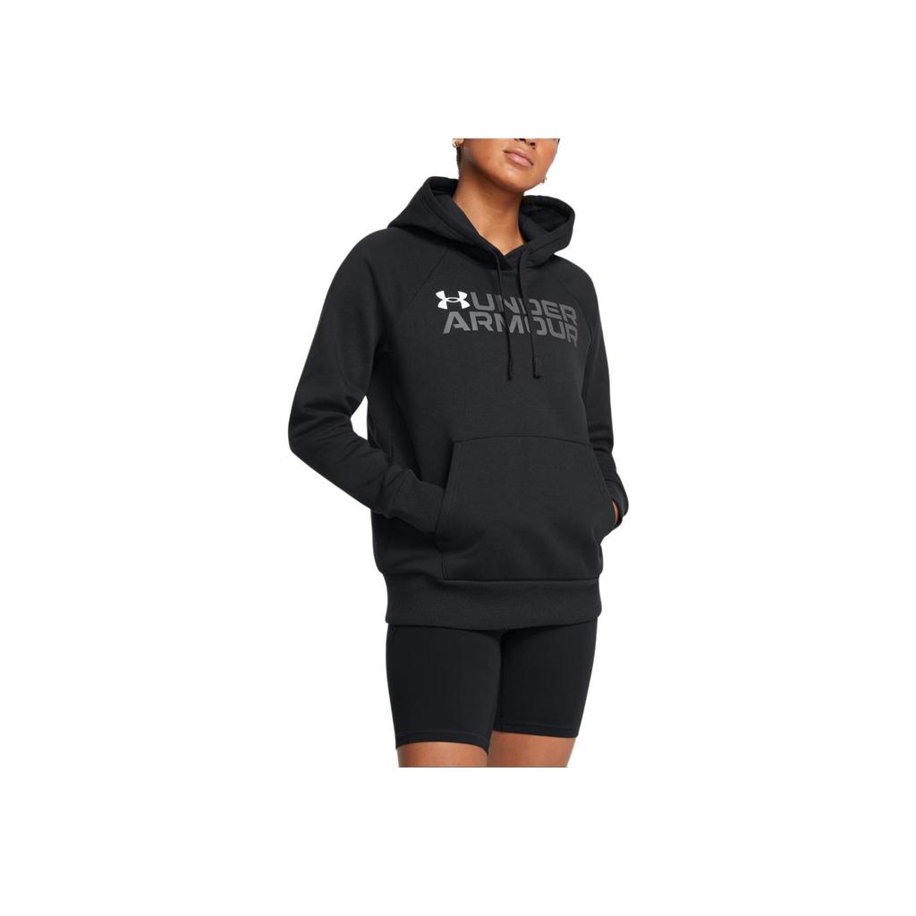 Under Armour Rival Fleece Wordmark Hooded Casual Letter Print Long Sleeve Sweatshirt Women sweatshirt Black 1386512-001