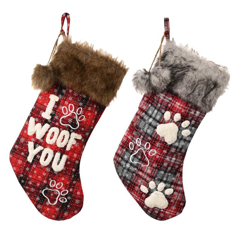 1pc Christmas Ornaments Socks Pendants Fur Collar Lattice Socks Christmas Tree Decorations Navidad 2025