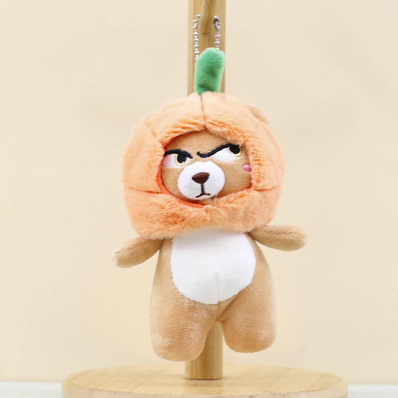 

Soft Short Plush Bear Keychain With Beige Pumpkin Design Charming Stuffed Animal Light Brown Bear