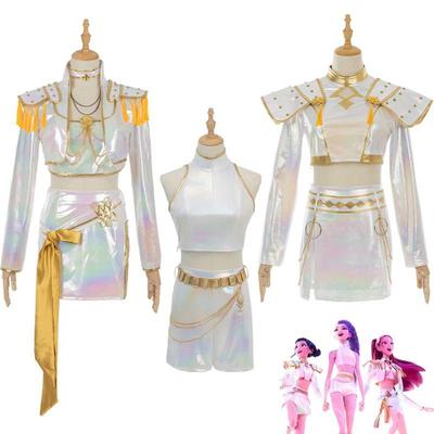 Halloween KPOP Dämonenjägerin Girlgroup Kostüm - Rumi, Zoey, Mira Weißes Performance Outfit