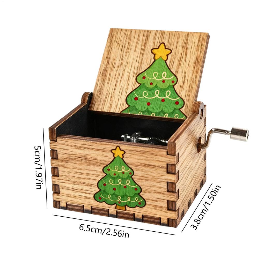 Christmas Music Box Decoration Wood Hand Crank Holiday Decoration Festive Desktop Music Box for Enthusiasts Collectors Home