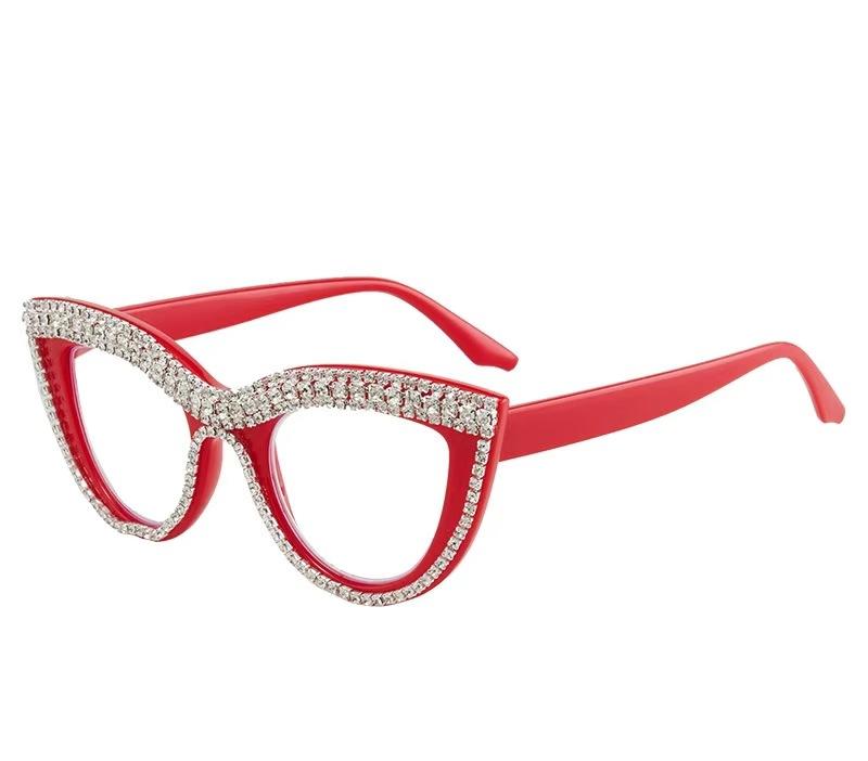 Trendy Diamond Encrusted Reading Glasses Vintage Luxury Cat Eye Anti Blue Light Reading Glasses Computer Protection Glasses