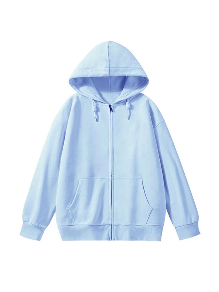 Women's Hood Collar Long Sleeve Zip Up Hoodie Loose Fit Minimalist Sweatshirt Jacket