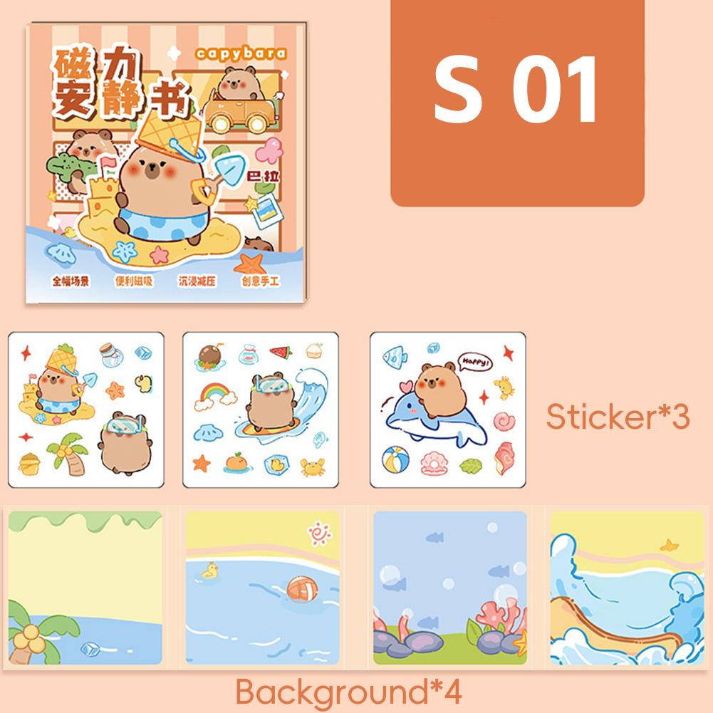 Capibara Theme DIY Sensory Quiet Book for Girls No-Cut Busy Book Fine Motor Skills Toy Reusable Sticker Squeeze Sensory Bean Bag Book for Kids