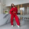 Lines Short Stand-Up Collar Sports Suit Women's, Zipper Waist Jacket High Waist Wide Leg Tights Sweatpants Two Pieces