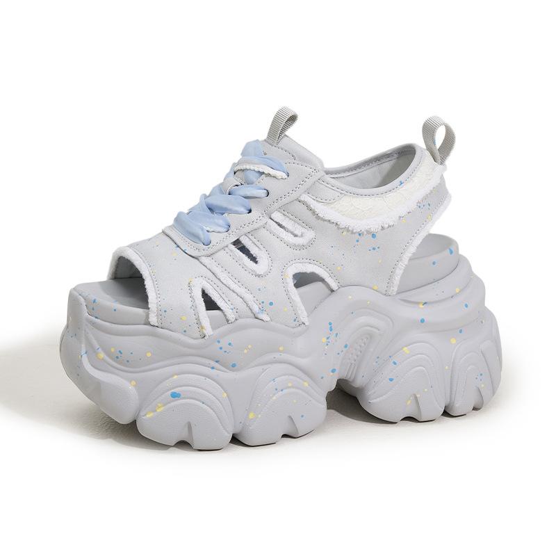 Platform sandals women's 2025 summer new heightening shoes fashionable hollow outer wear hole shoes sports wind beach shoes