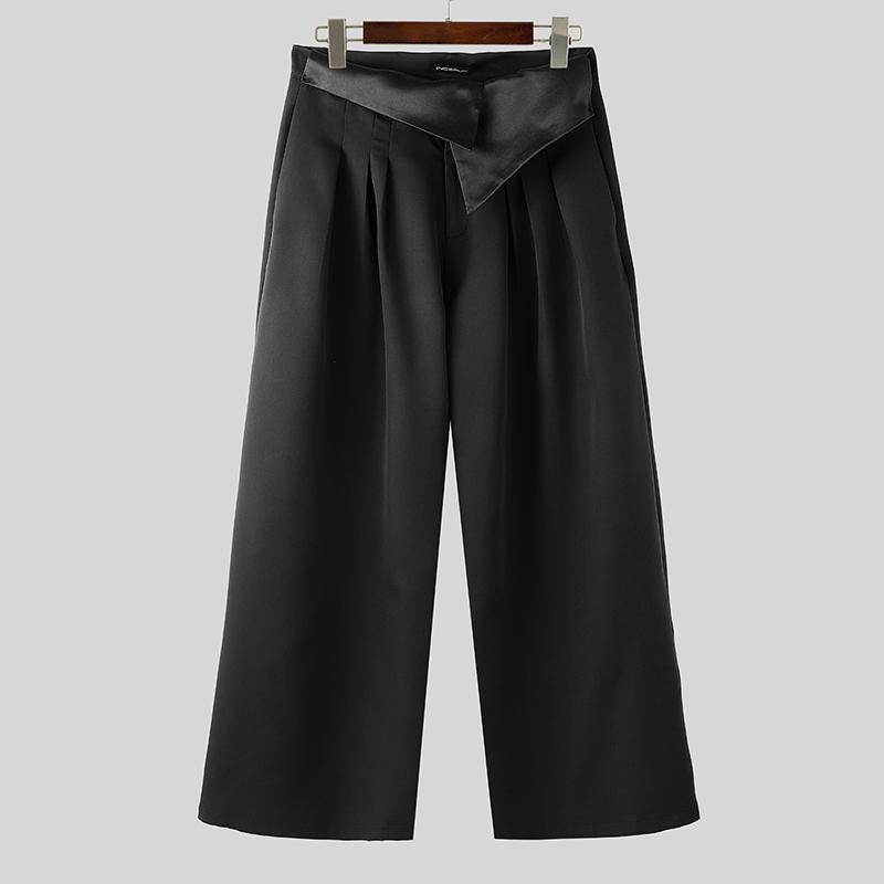 INCERUN Pánské rozepínací kalhoty s vysokým pasem, patchworkové, ležérní, dlouhé, rovné