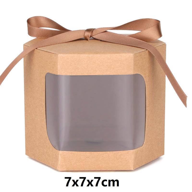 

10 шт. Коробки для торта, упаковочные бумажные пакеты, шестиугольные коробки для конфет с прозрачным ПВХ-окном, подарочная коробка на день рождения, подарки, упаковка для сладостей S коричневый