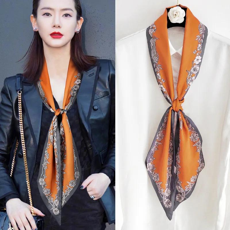 Mode Blauer Druck Seidenschal Damen Weicher Satin Pferdehaarband Schräges Halstuch Büro Hijab Stirnband Foulard Taschenbänder Geschenk