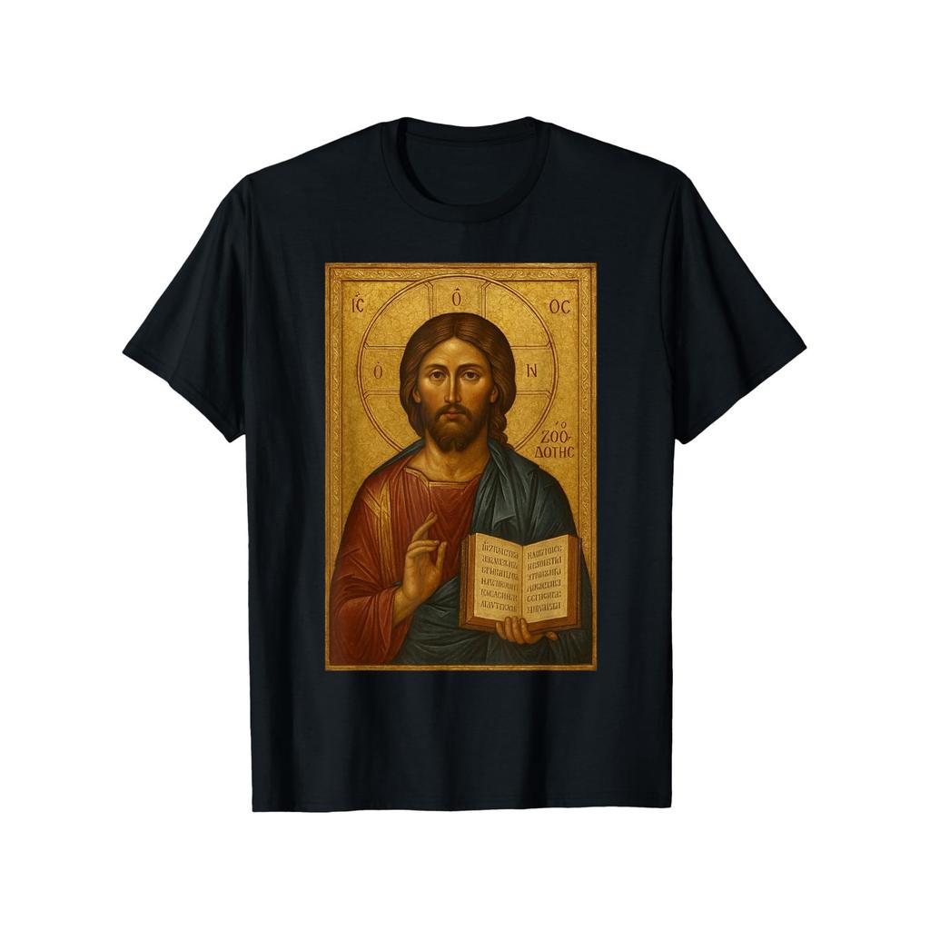 Orthodox Christian Christ Icon Graphic Tee Religious Men's Cotton T-Shirt Daily Wear Blessed Print