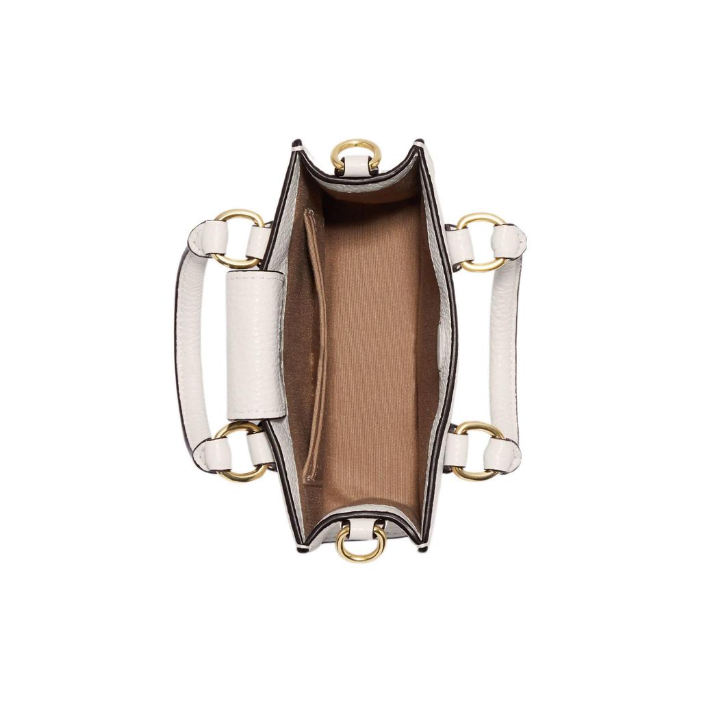 Coach N/S 14 Massivgold Logo Namensschild Beschläge Kieselsteinleder Tragetasche Einkaufstasche Schulter Crossbody Handtasche Mini Damen-Tote Weiß CJ500-IMCHK