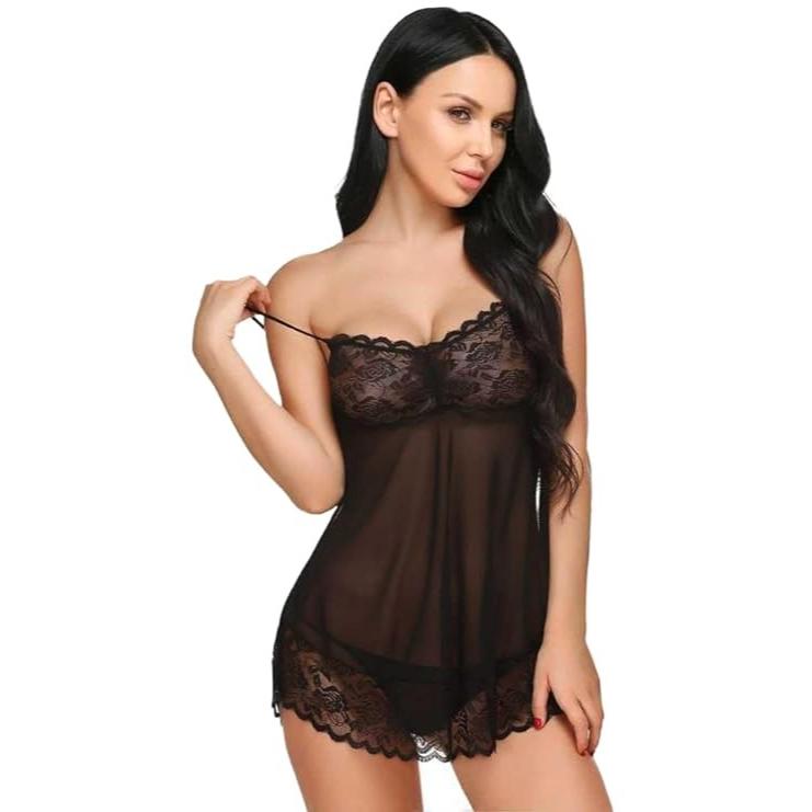 

LADYSTA Женское однотонное платье для куклы из сетки и кружева СВОБОДНЫЙ РАЗМЕР (С, М, Л) Free Size (S, M, L) чёрный