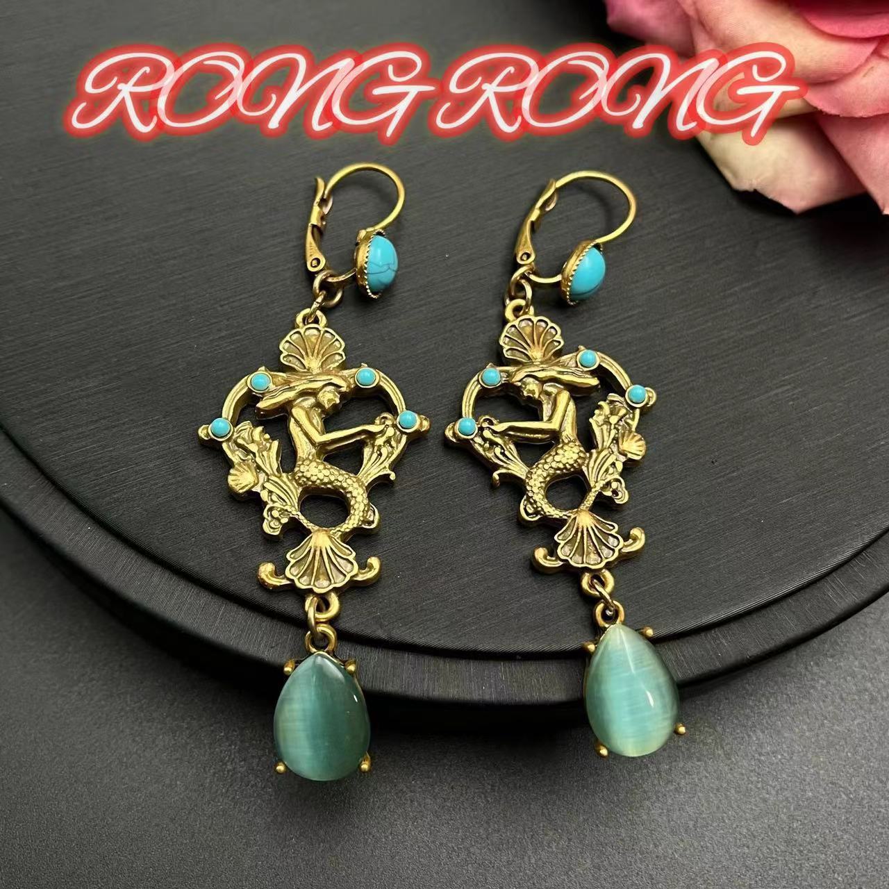 Vintage Ocean Fairy Tale Mermaid Earrings Palace Style Heavy Industry Jewelry