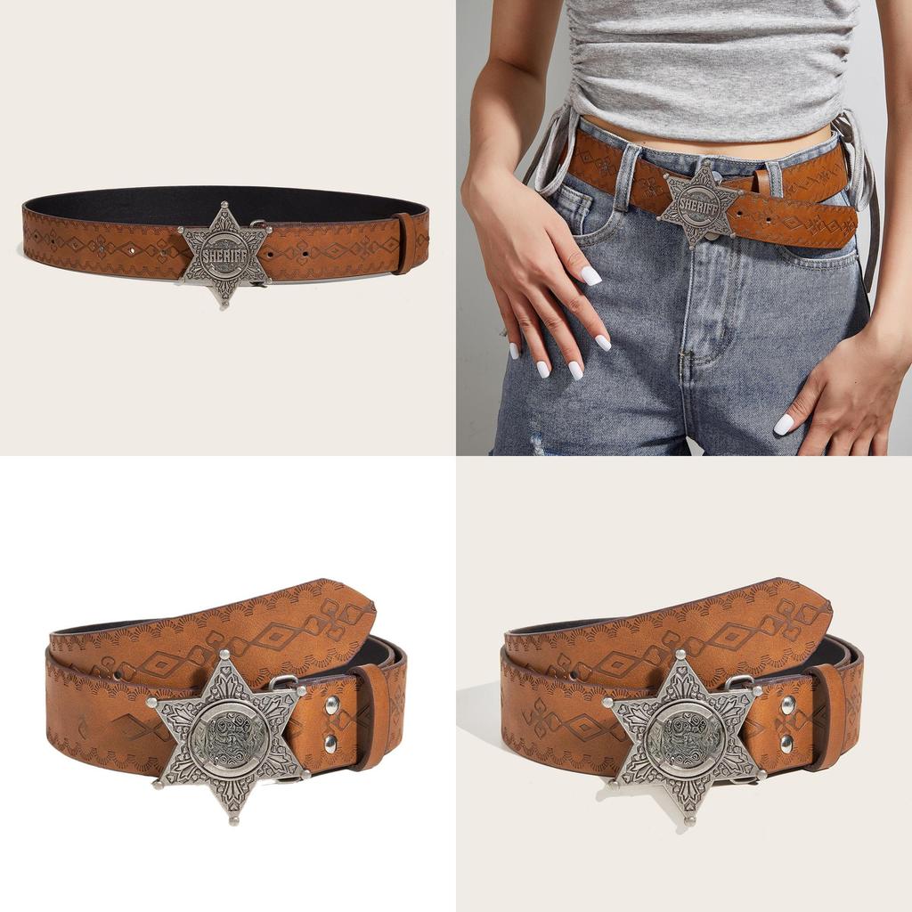 Unique Star Pattern Leather Belt With Alloy Snap Buckle For Trendy Casual And Gift Giving
