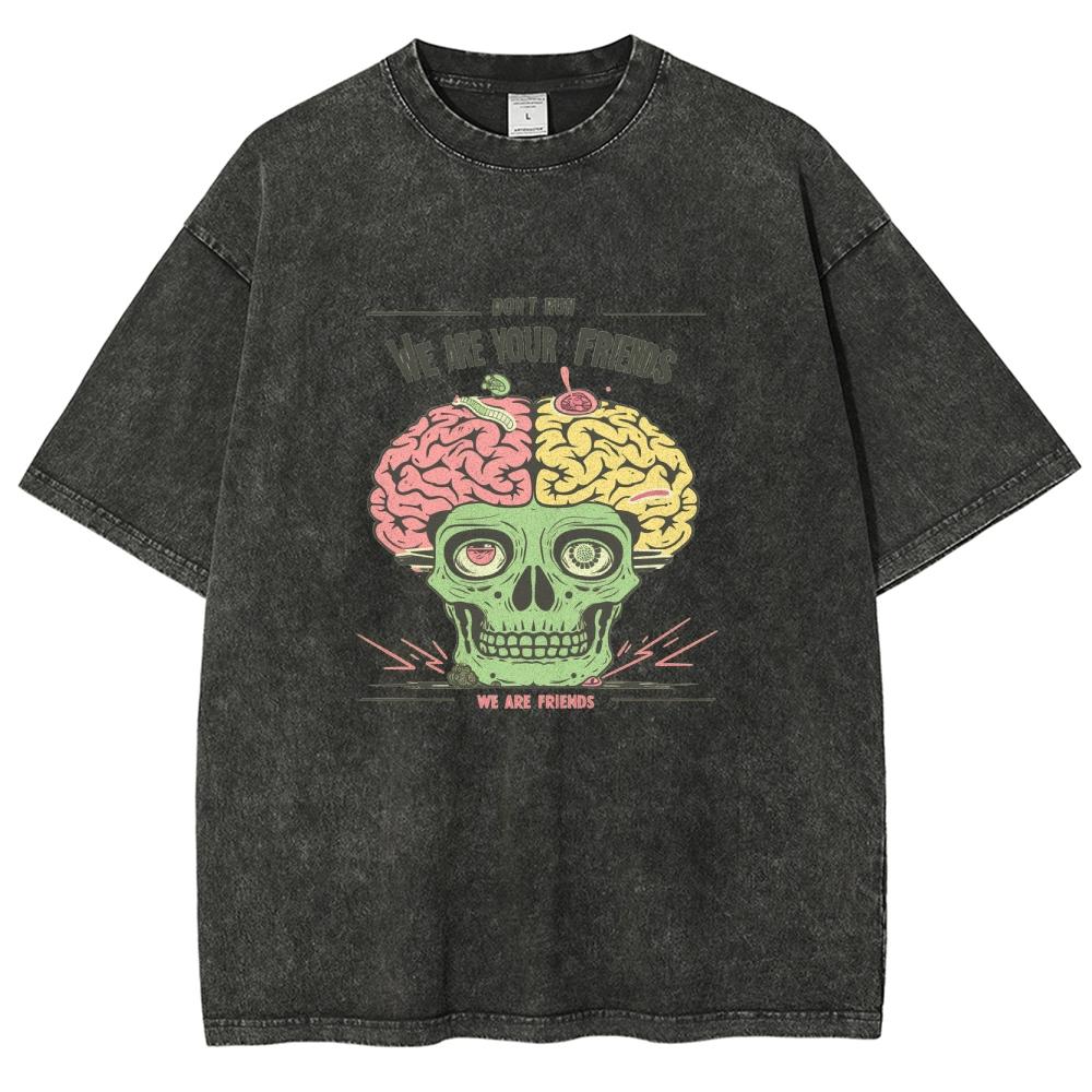 

Анатомия черепа Принт мозга Женская футболка для стирки Летняя мода Хлопок Оверсайз Рукав до локтя Американский ретро топ 3XL