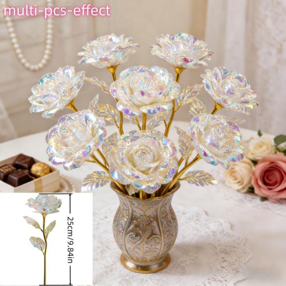 6Pcs Large Gold Leaf Roses Fade Resistant Romantic Eternal Roses Handcrafted Artificial Crystal Flowers
