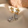 Vintage Crystal Turtle Stud Earrings For Women Gold Color Stainless Steel Geometric Stud Earrings Wedding Jewelry Christmas Gift