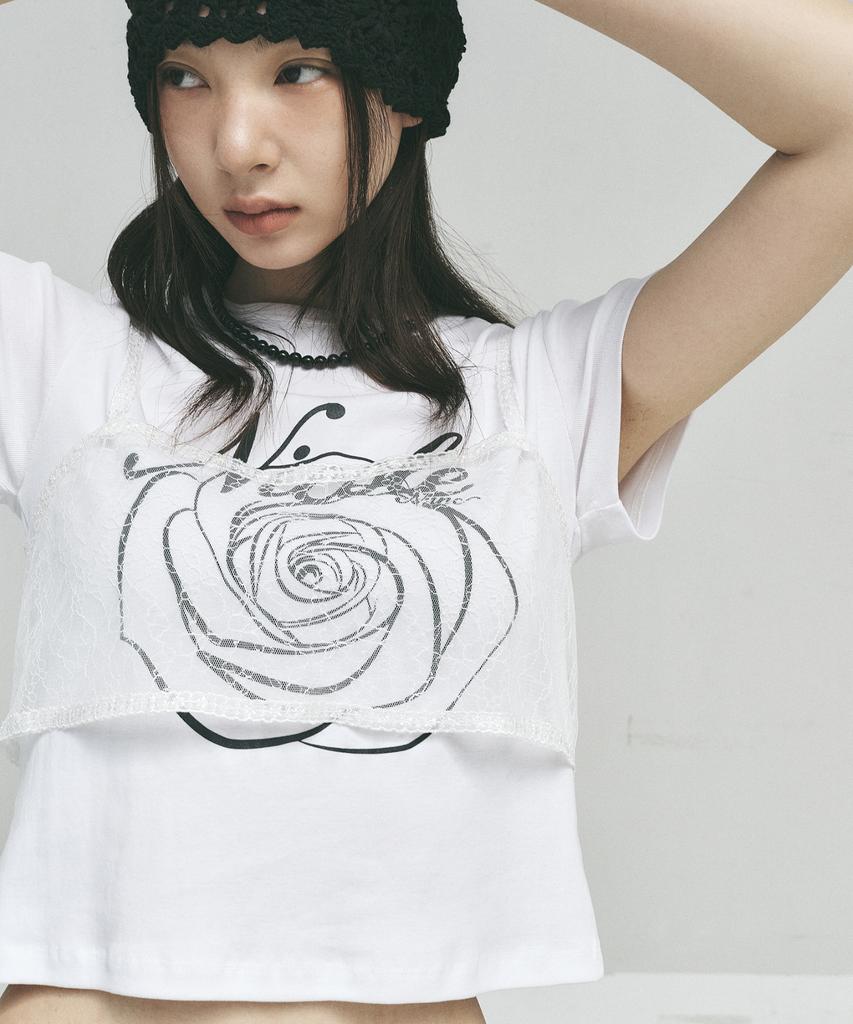 Nigaennikol Rose Lettering Cropped Top_White