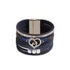 Boho Layered Leather Bracelet With Heart Charm Adjustable Opening Bangle Women Girls Fashion Accessory