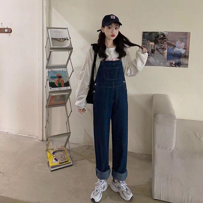 2026 New Fashionable Women's Loose Straight-Leg Denim Overalls Casual Suspender Pants